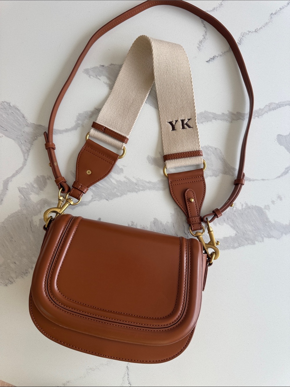 ZARA Viral Tan Cognac Faux Leather Saddle Bag Canvas personalized Crossbody bag